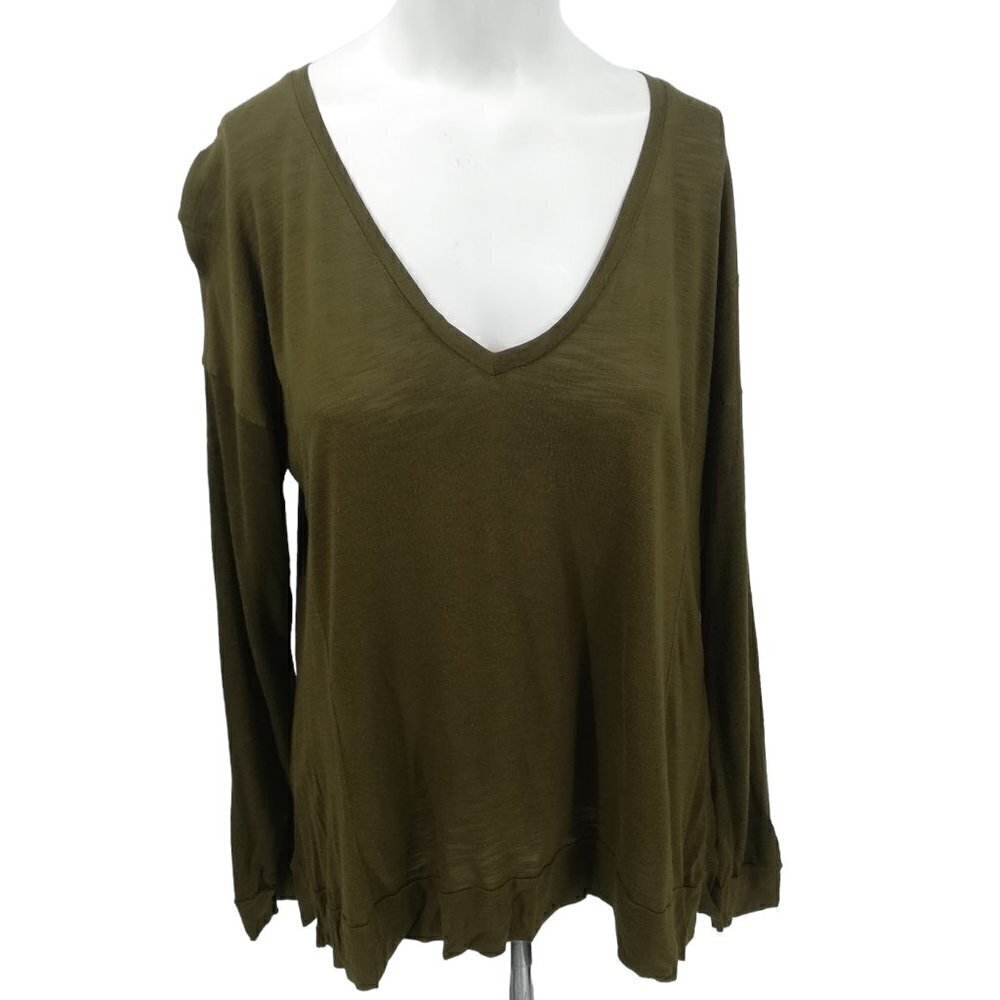 Madewell All Around Long Sleeve V-Neck Olive Green T Shirt Blouse Size XS Soft